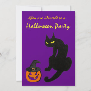 BLACK CAT HALLOWEEN PARTY Gold Metallic Invitation