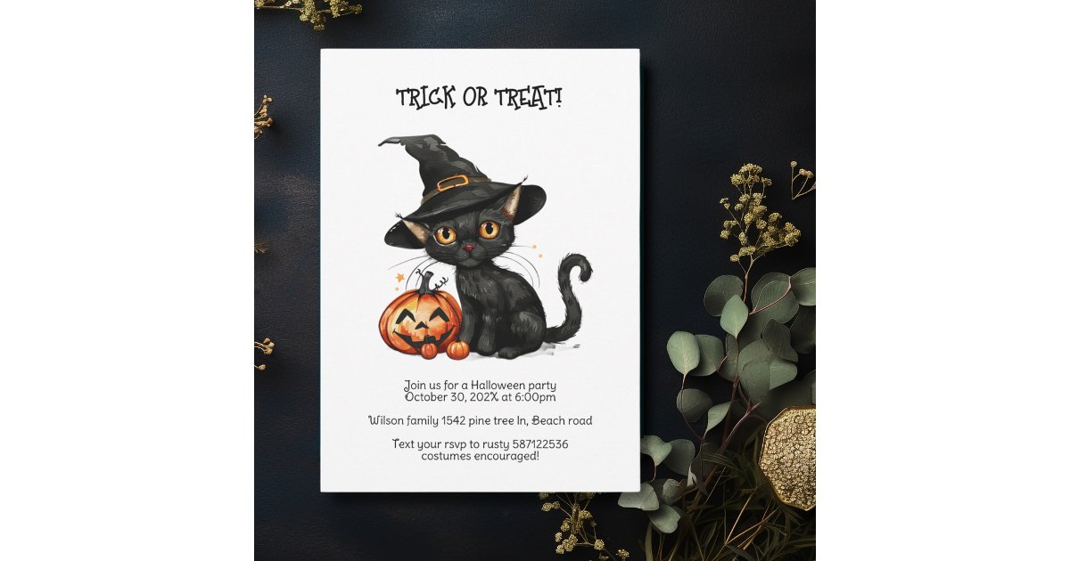 Black cat Halloween party Invitation | Zazzle