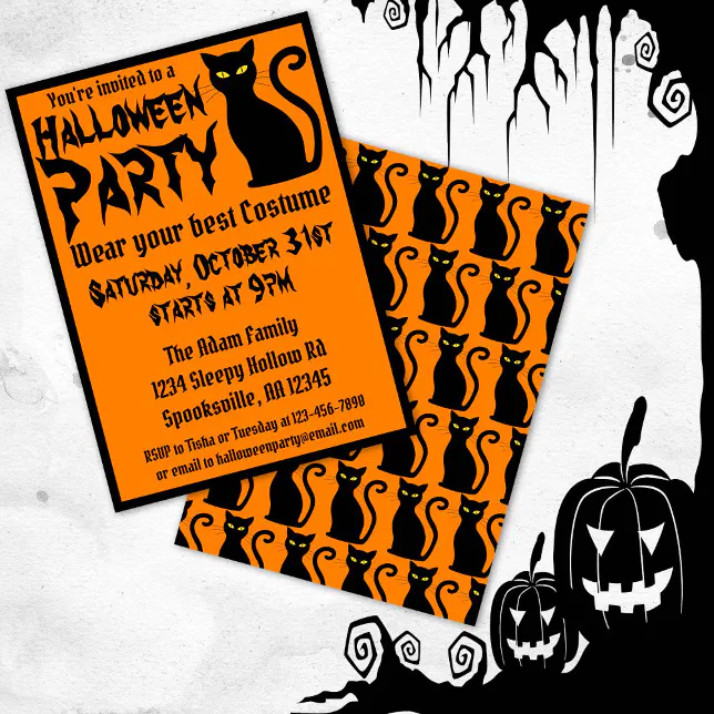 Black Cat Halloween Party Invitation | Zazzle