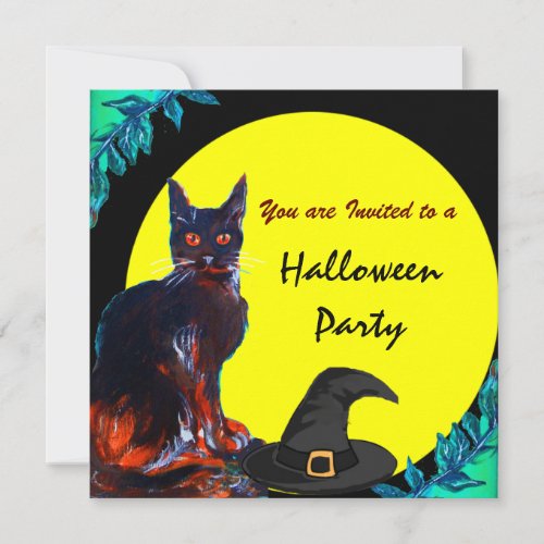 BLACK CAT HALLOWEEN PARTY INVITATION