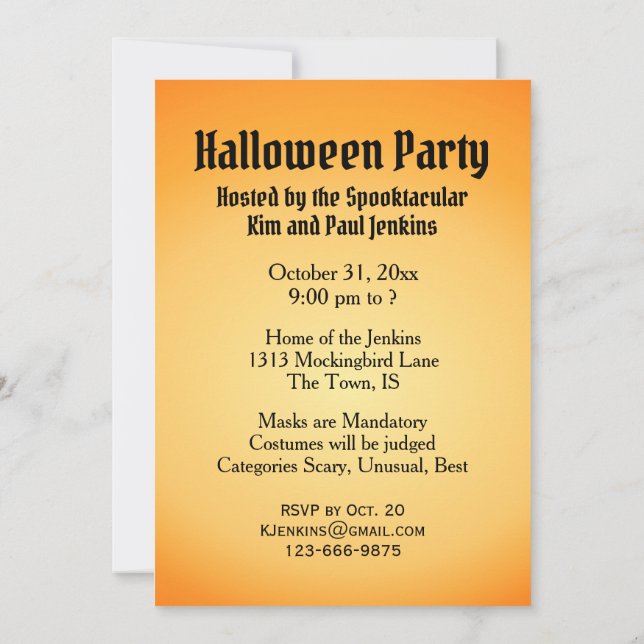 Black Cat Halloween Party Invitation (Back)