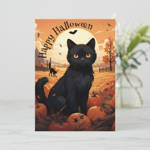 Black Cat Halloween Party Invitation