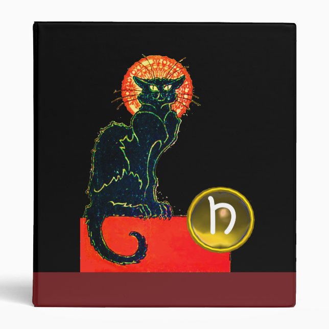 BLACK CAT HALLOWEEN PARTY MONOGRAM 3 RING BINDER (Front)