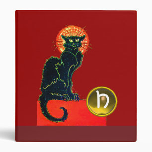 BLACK CAT HALLOWEEN PARTY MONOGRAM 3 RING BINDER