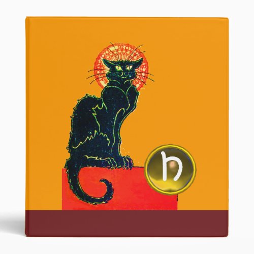 BLACK CAT HALLOWEEN PARTY MONOGRAM 3 RING BINDER