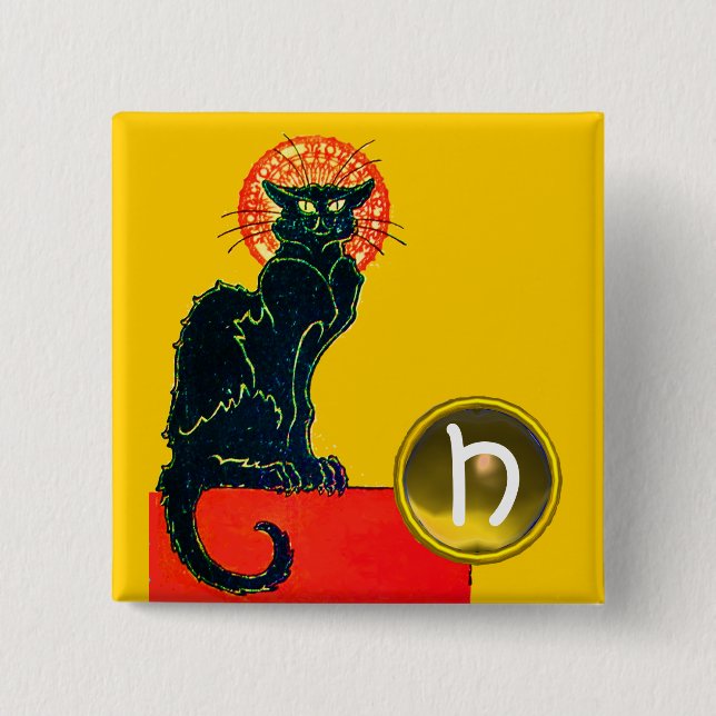 BLACK CAT HALLOWEEN PARTY MONOGRAM BUTTON (Front)