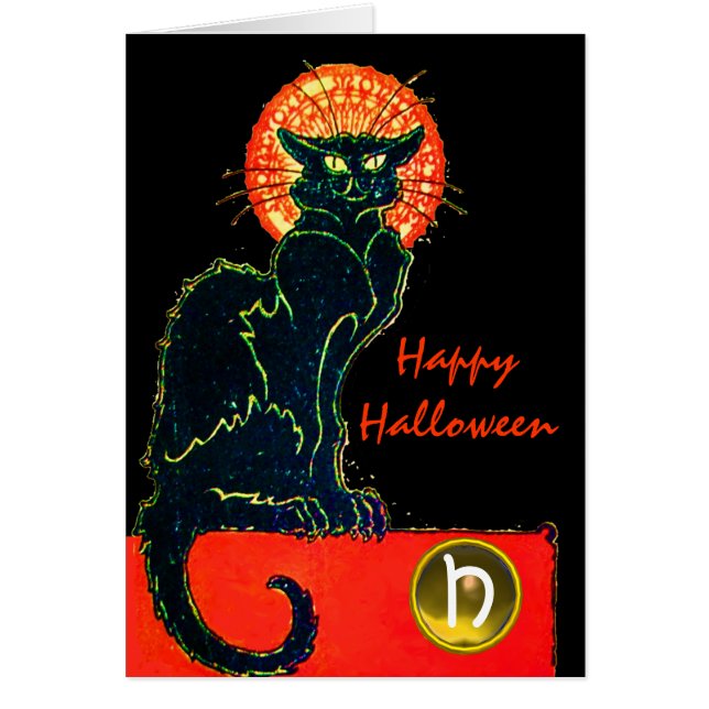BLACK CAT HALLOWEEN PARTY MONOGRAM CARDS (Front)