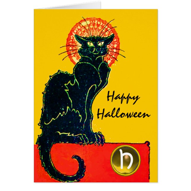 BLACK CAT HALLOWEEN PARTY MONOGRAM CARDS (Front)
