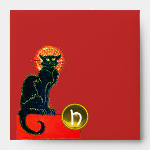 BLACK CAT HALLOWEEN PARTY MONOGRAM ENVELOPE