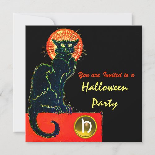 BLACK CAT HALLOWEEN PARTY MONOGRAM INVITATION