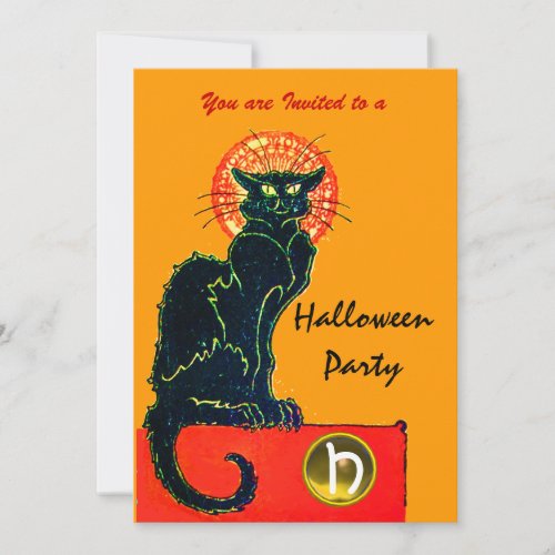 BLACK CAT HALLOWEEN PARTY MONOGRAM INVITATION