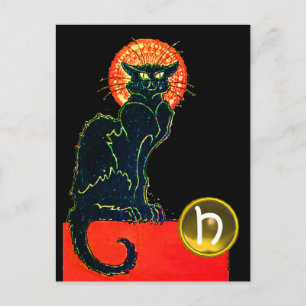 BLACK CAT HALLOWEEN PARTY MONOGRAM INVITATION POSTCARD