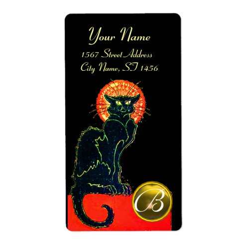 BLACK CAT HALLOWEEN PARTY MONOGRAM LABEL