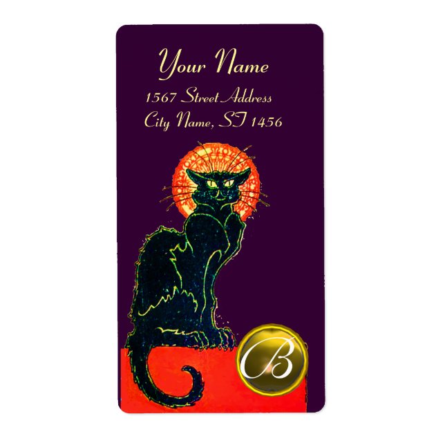 BLACK CAT HALLOWEEN PARTY MONOGRAM LABEL (Front)