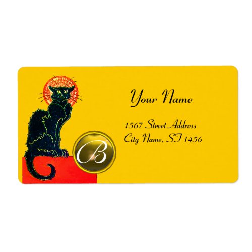 BLACK CAT HALLOWEEN PARTY MONOGRAM LABEL