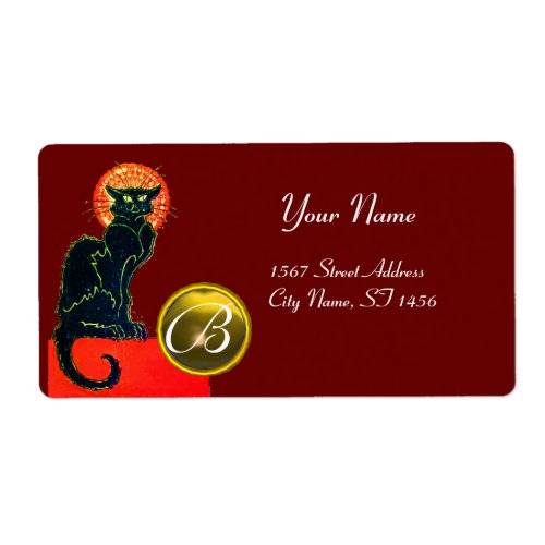 BLACK CAT HALLOWEEN PARTY MONOGRAM LABEL