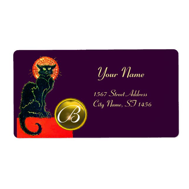 BLACK CAT HALLOWEEN PARTY MONOGRAM LABEL (Front)
