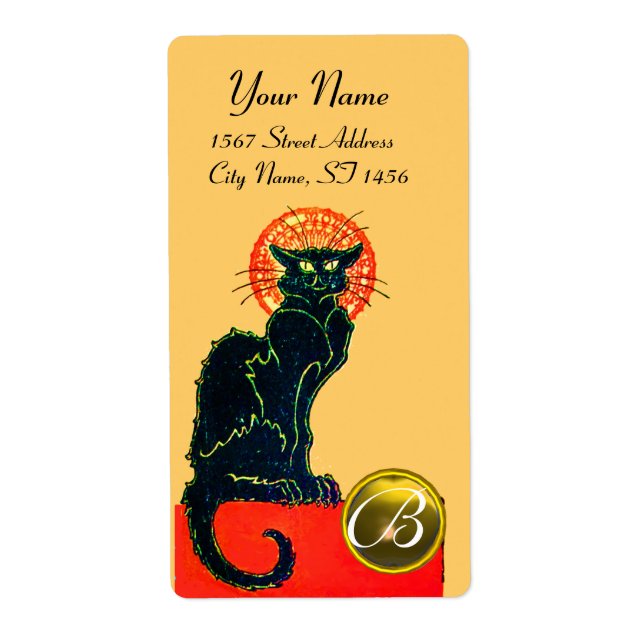 BLACK CAT HALLOWEEN PARTY MONOGRAM LABEL (Front)