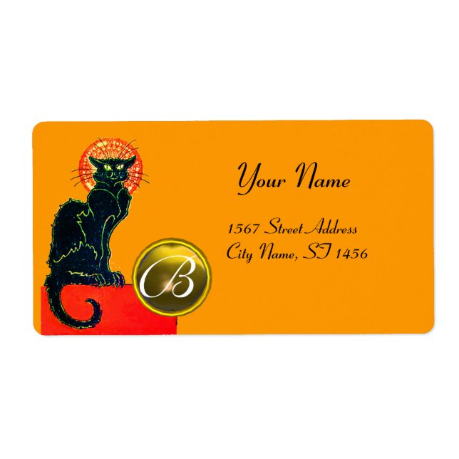 BLACK CAT HALLOWEEN PARTY MONOGRAM LABEL (Front)