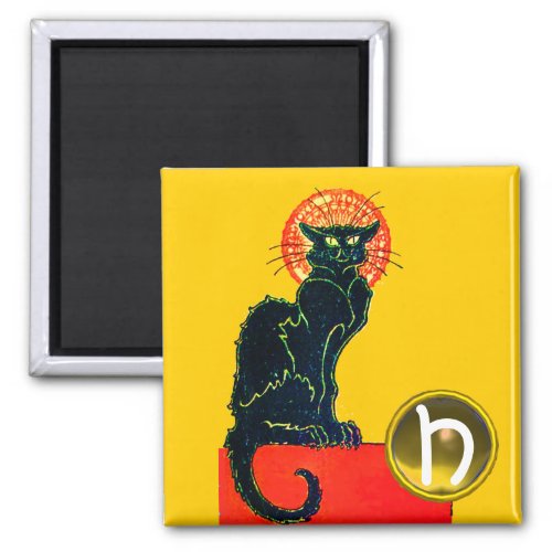 BLACK CAT HALLOWEEN PARTY MONOGRAM MAGNET