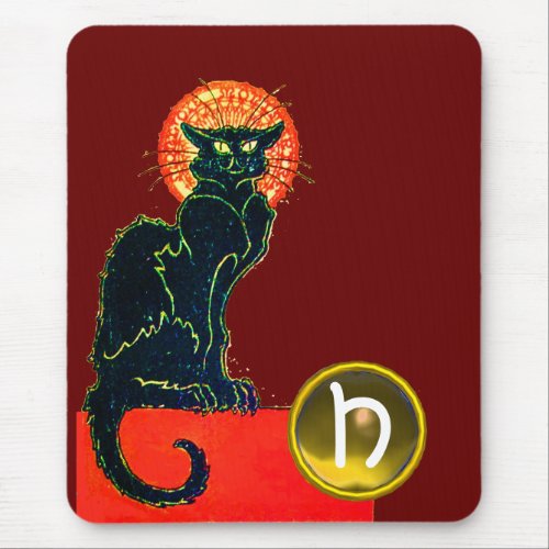 BLACK CAT HALLOWEEN PARTY MONOGRAM MOUSE PAD