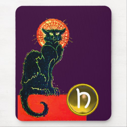 BLACK CAT HALLOWEEN PARTY MONOGRAM MOUSE PAD