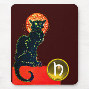 BLACK CAT HALLOWEEN PARTY MONOGRAM MOUSE PAD