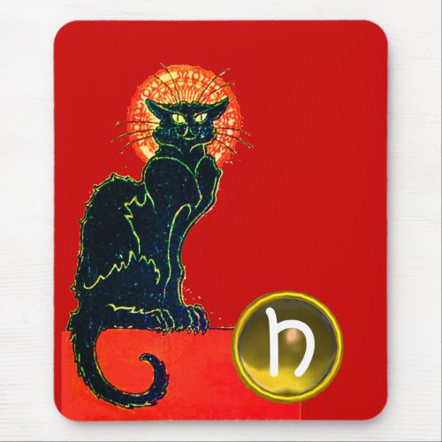 BLACK CAT HALLOWEEN PARTY MONOGRAM MOUSE PAD