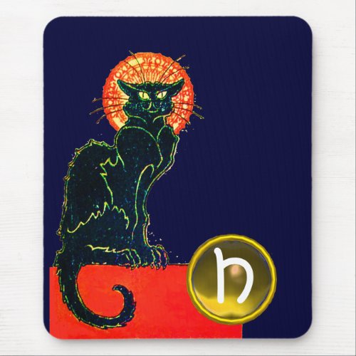 BLACK CAT HALLOWEEN PARTY MONOGRAM MOUSE PAD