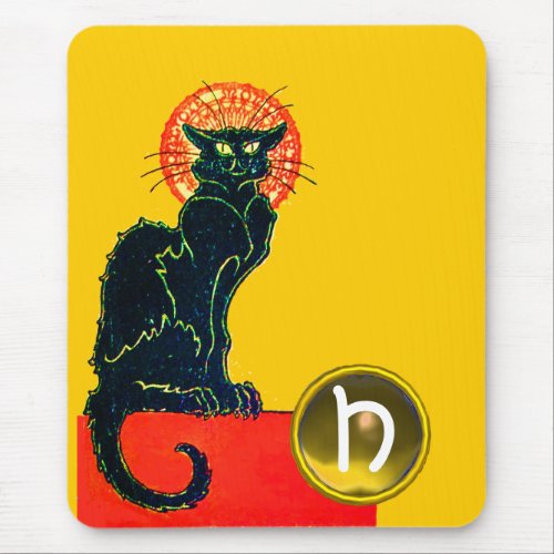 BLACK CAT HALLOWEEN PARTY MONOGRAM MOUSE PAD