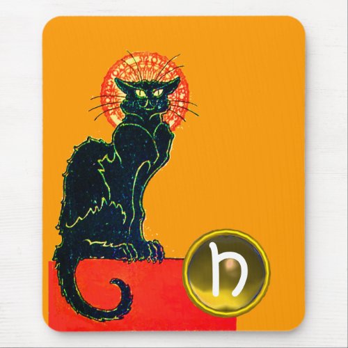 BLACK CAT HALLOWEEN PARTY MONOGRAM MOUSE PAD