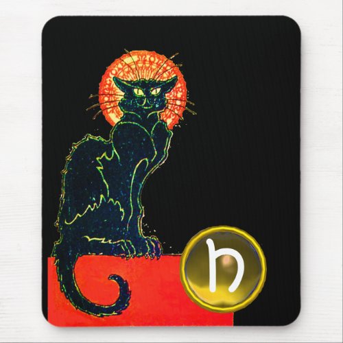 BLACK CAT HALLOWEEN PARTY MONOGRAM MOUSE PAD