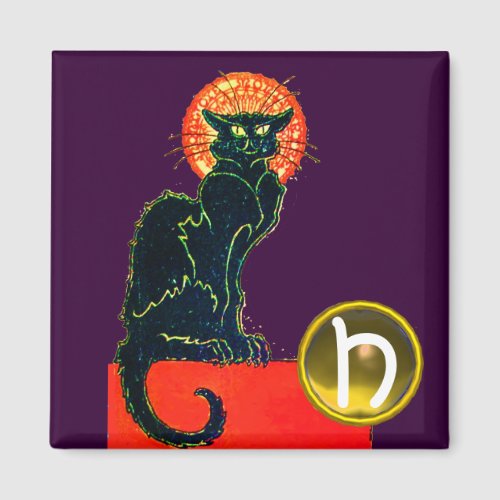 BLACK CAT HALLOWEEN PARTY MONOGRAM Purple Magnet