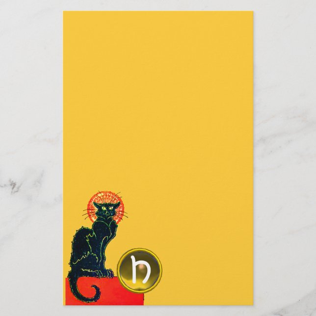 BLACK CAT HALLOWEEN PARTY MONOGRAM STATIONERY (Front)