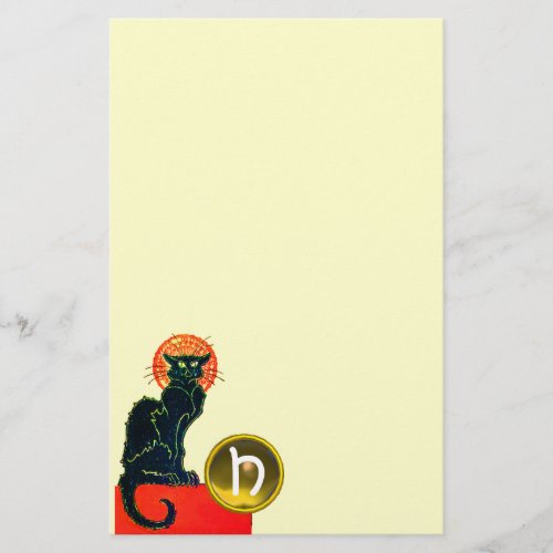 BLACK CAT HALLOWEEN PARTY MONOGRAM STATIONERY