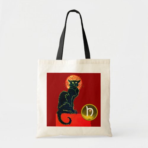 BLACK CAT HALLOWEEN PARTY MONOGRAM TOTE BAG