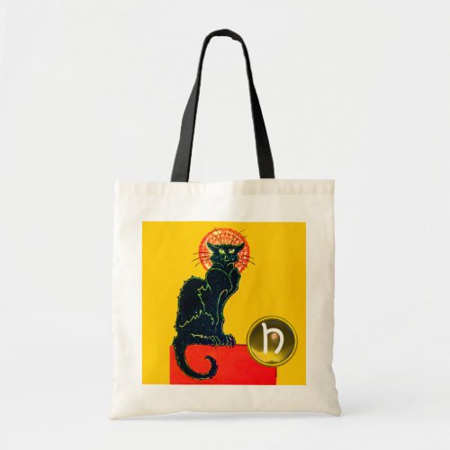 BLACK CAT HALLOWEEN PARTY MONOGRAM TOTE BAG