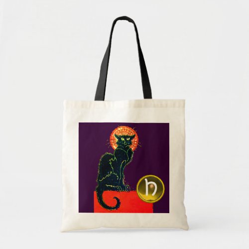 BLACK CAT HALLOWEEN PARTY MONOGRAM TOTE BAG