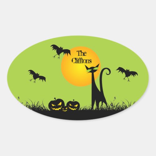 Black Cat Halloween Party Oval Sticker