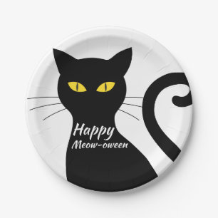 Black Cat Halloween Party Paper Plates