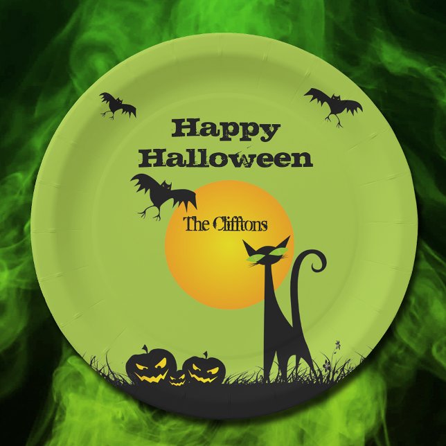 Black Cat Halloween Party Paper Plates (Creator Uploaded)
