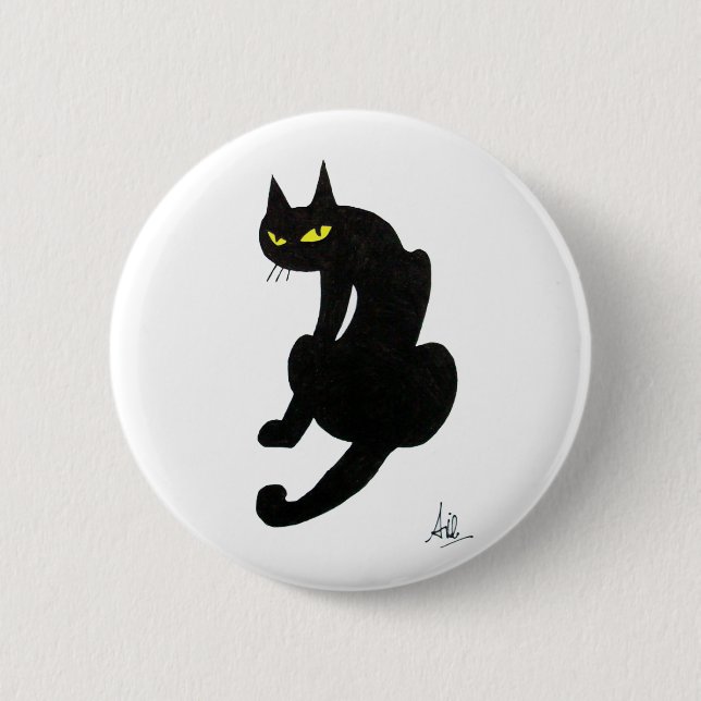 BLACK CAT HALLOWEEN PARTY PINBACK BUTTON (Front)