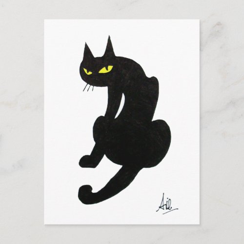 BLACK CAT HALLOWEEN PARTY POSTCARD