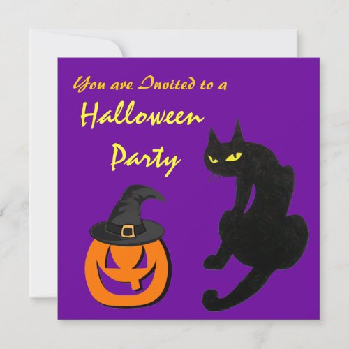BLACK CAT HALLOWEEN PARTY Purple Invitation