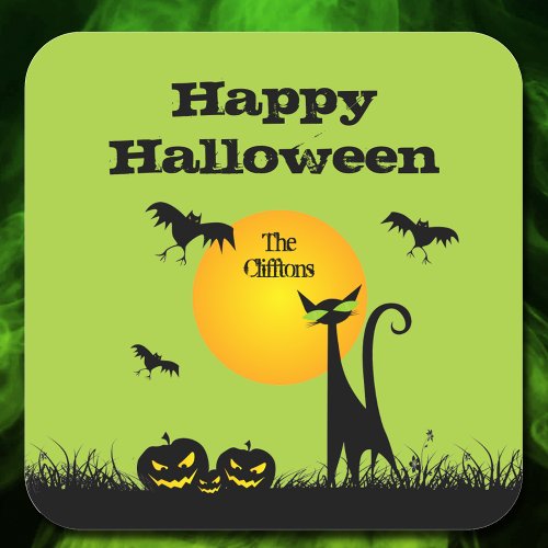 Black Cat Halloween Party Square Sticker