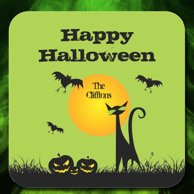 Black Cat Halloween Party Square Sticker (Creator Uploaded)