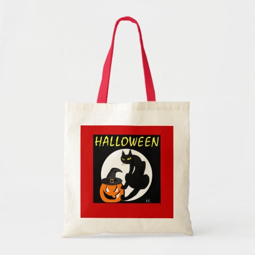 BLACK CAT HALLOWEEN PARTY TOTE BAG