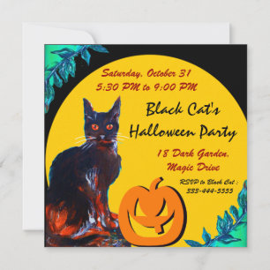 BLACK CAT HALLOWEEN PARTY,yellow Invitation