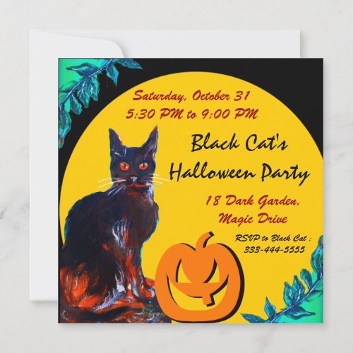 BLACK CAT HALLOWEEN PARTYyellow Invitation