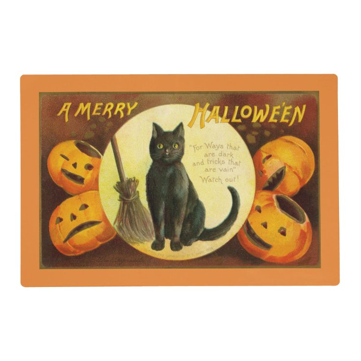 Black Cat Halloween Place Mat | Zazzle